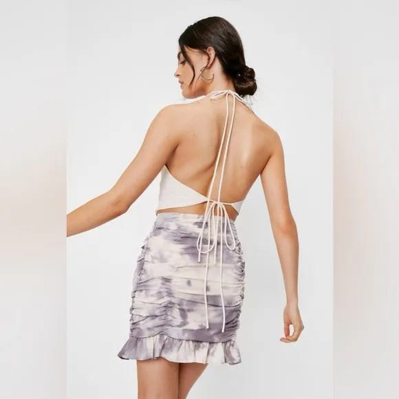 NWT Nasty Gal Tie Dye Print Ruched Mini Skirt Size Small