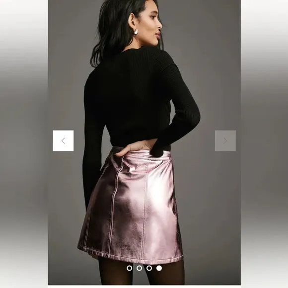 NWT new Anthropologie 4SI3NNA metallic moto mini skirt XS pink zipper front