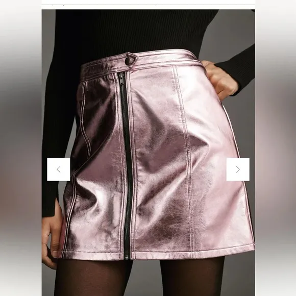 NWT new Anthropologie 4SI3NNA metallic moto mini skirt XS pink zipper front