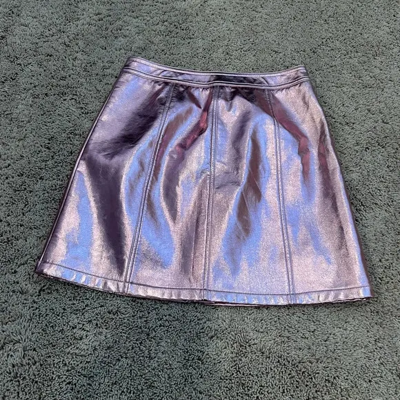 NWT new Anthropologie 4SI3NNA metallic moto mini skirt XS pink zipper front