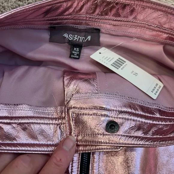 NWT new Anthropologie 4SI3NNA metallic moto mini skirt XS pink zipper front