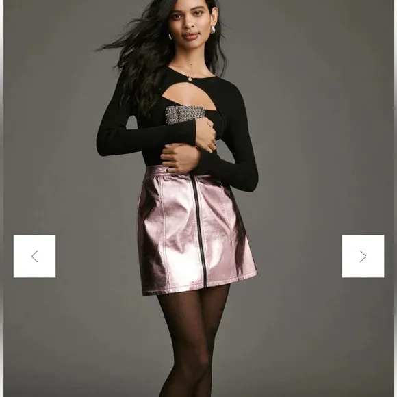 NWT new Anthropologie 4SI3NNA metallic moto mini skirt XS pink zipper front