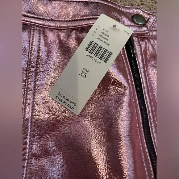 NWT new Anthropologie 4SI3NNA metallic moto mini skirt XS pink zipper front