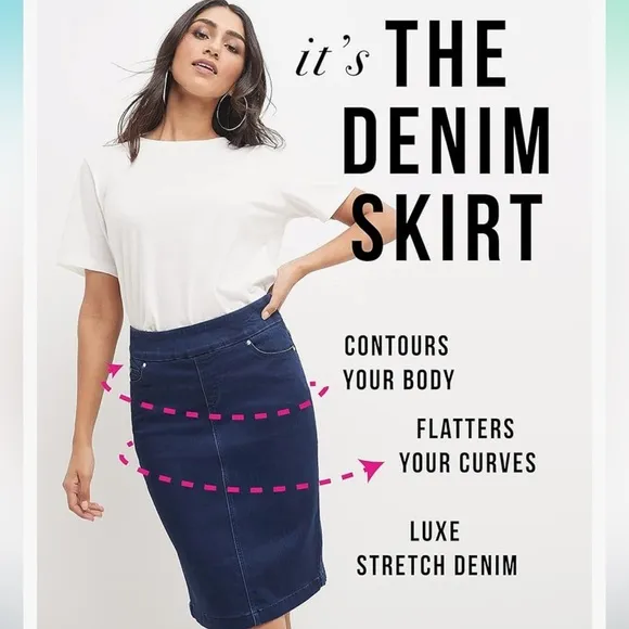 NWT Rekucci Ease Into Comfort Pull-On Stretch White Denim Skirt Size 10