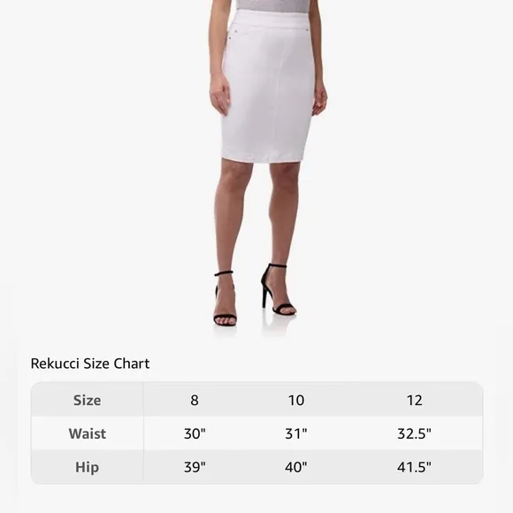 NWT Rekucci Ease Into Comfort Pull-On Stretch White Denim Skirt Size 10