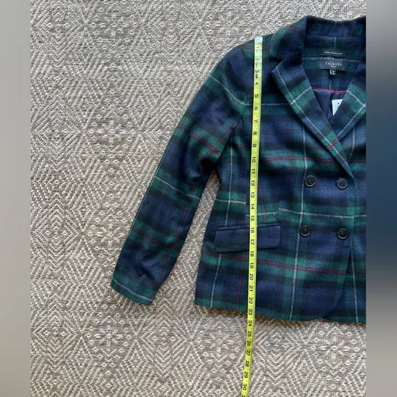 NWT Talbots Petite Women's Green/Navy Blue Plaid Wool Blend Blazer Jacket 12P