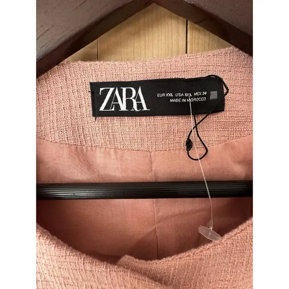 NWT ZARA TEXTURED Crop Jacket Blazer Pink Womens Size XXL Barbie Blogger New