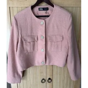 NWT ZARA TEXTURED Crop Jacket Blazer Pink Womens Size XXL Barbie Blogger New