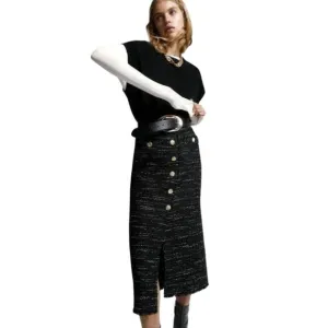 NWT ZARA TEXTURED PENCIL SKIRT WITH GOLD BUTTONS Size XL