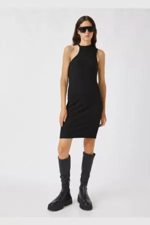 Oh No Asymmetric Shoulder Black Dress