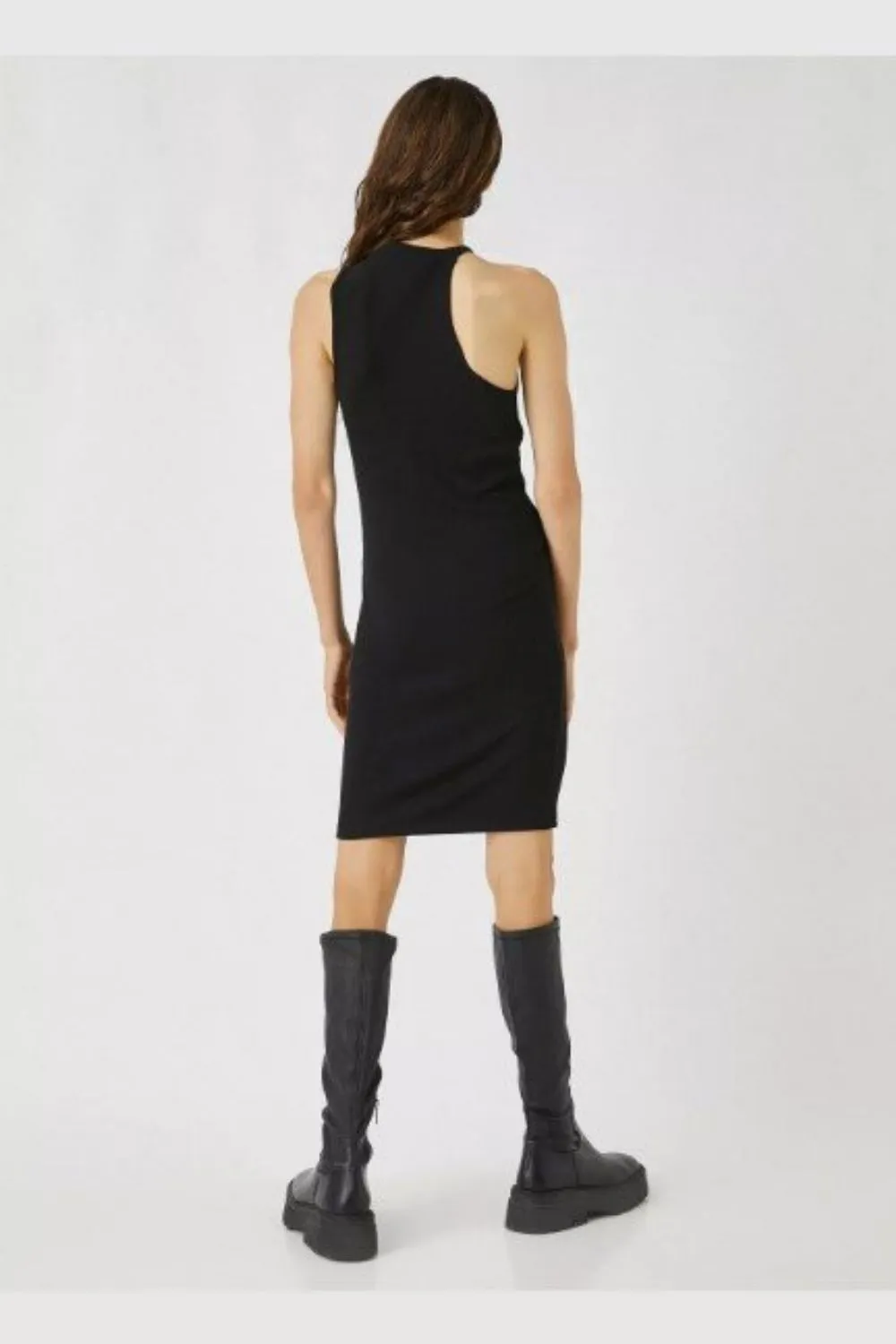 Oh No Asymmetric Shoulder Black Dress