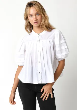 Olivaceous Pleated Short Sleeve Top