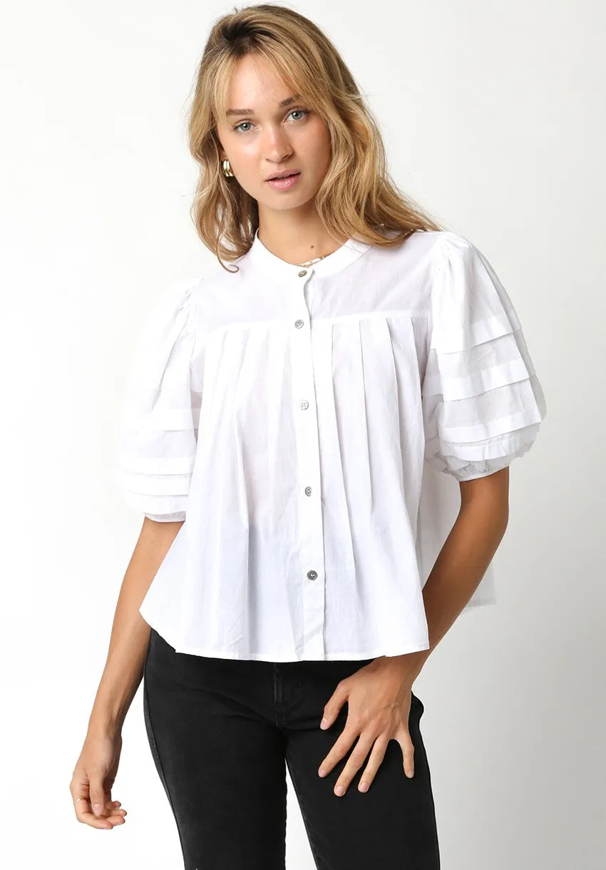 Olivaceous Pleated Short Sleeve Top
