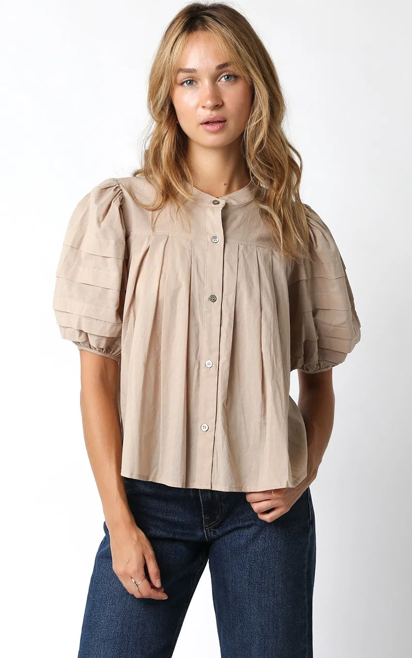 Olivaceous Pleated Short Sleeve Top