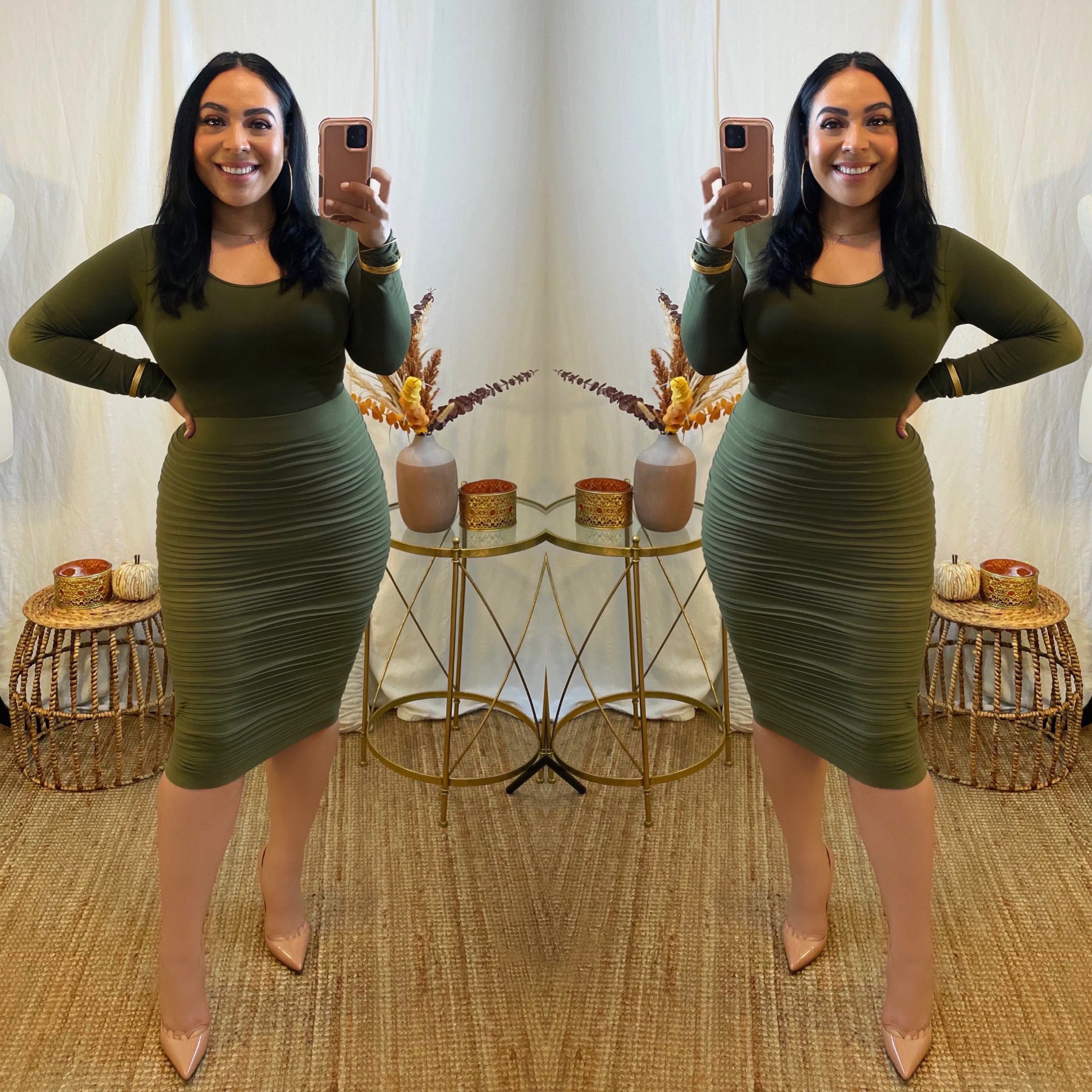Olive Basic High Waist Spandex Skirt