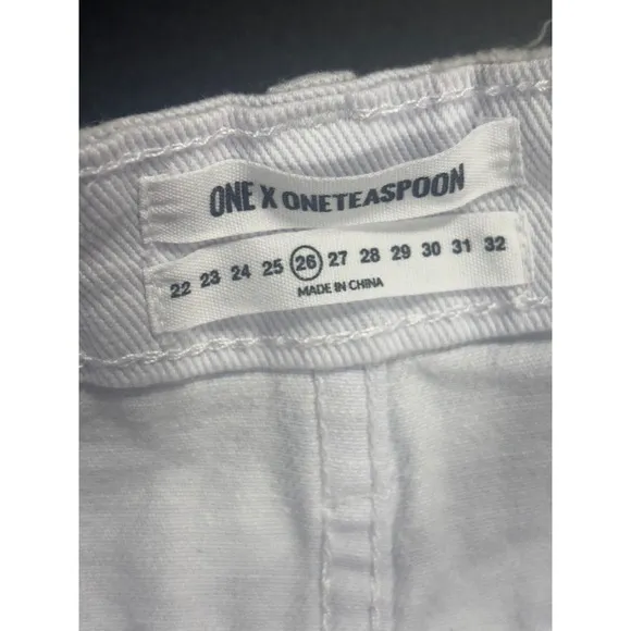One Teaspoon NWT High Waisted 2020 Mini Denim Skirt in White Beauty 26 MSRP $110
