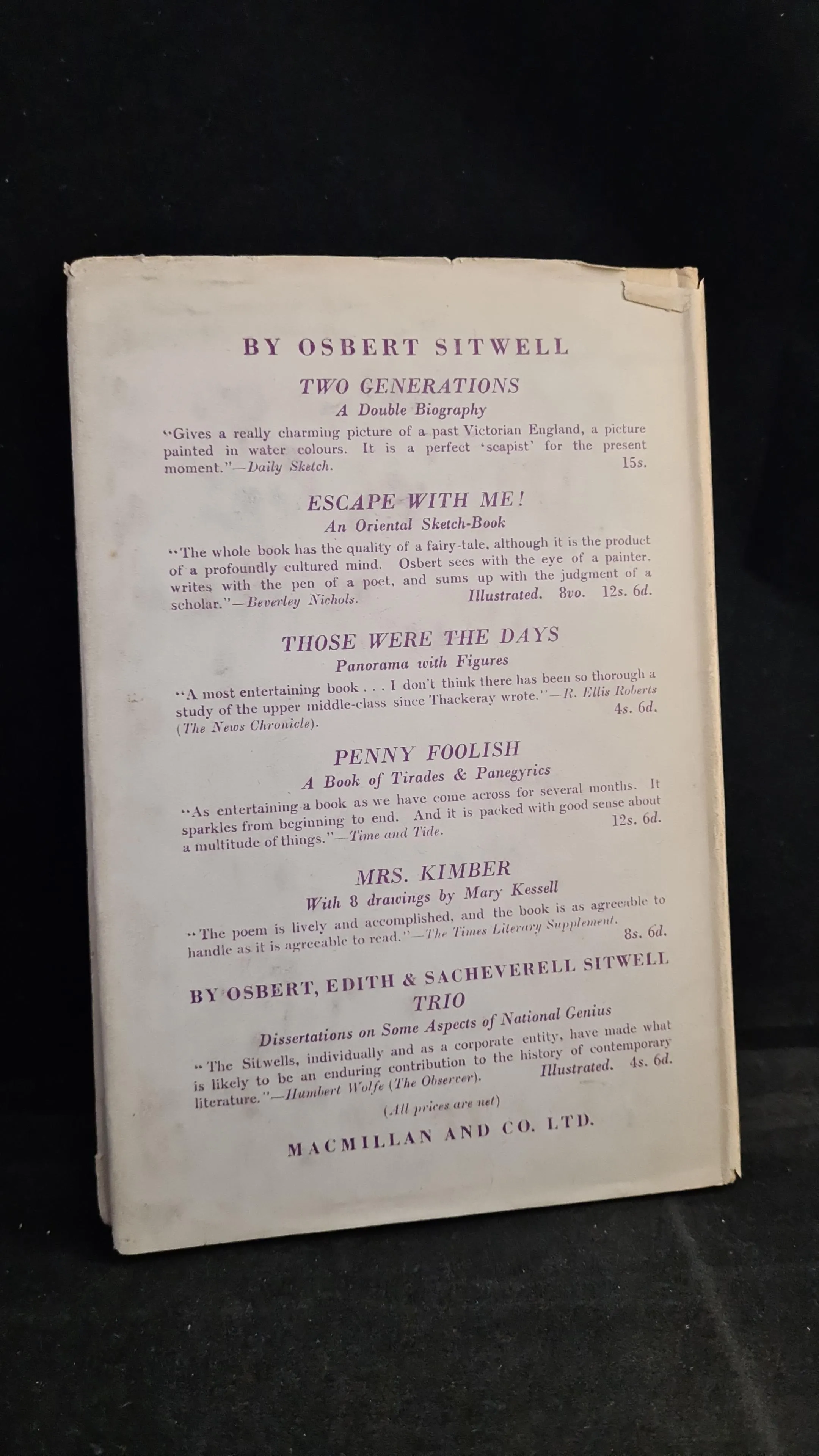 Osbert Sitwell - A Place of One's Own, Macmillan, 1941, First Edition