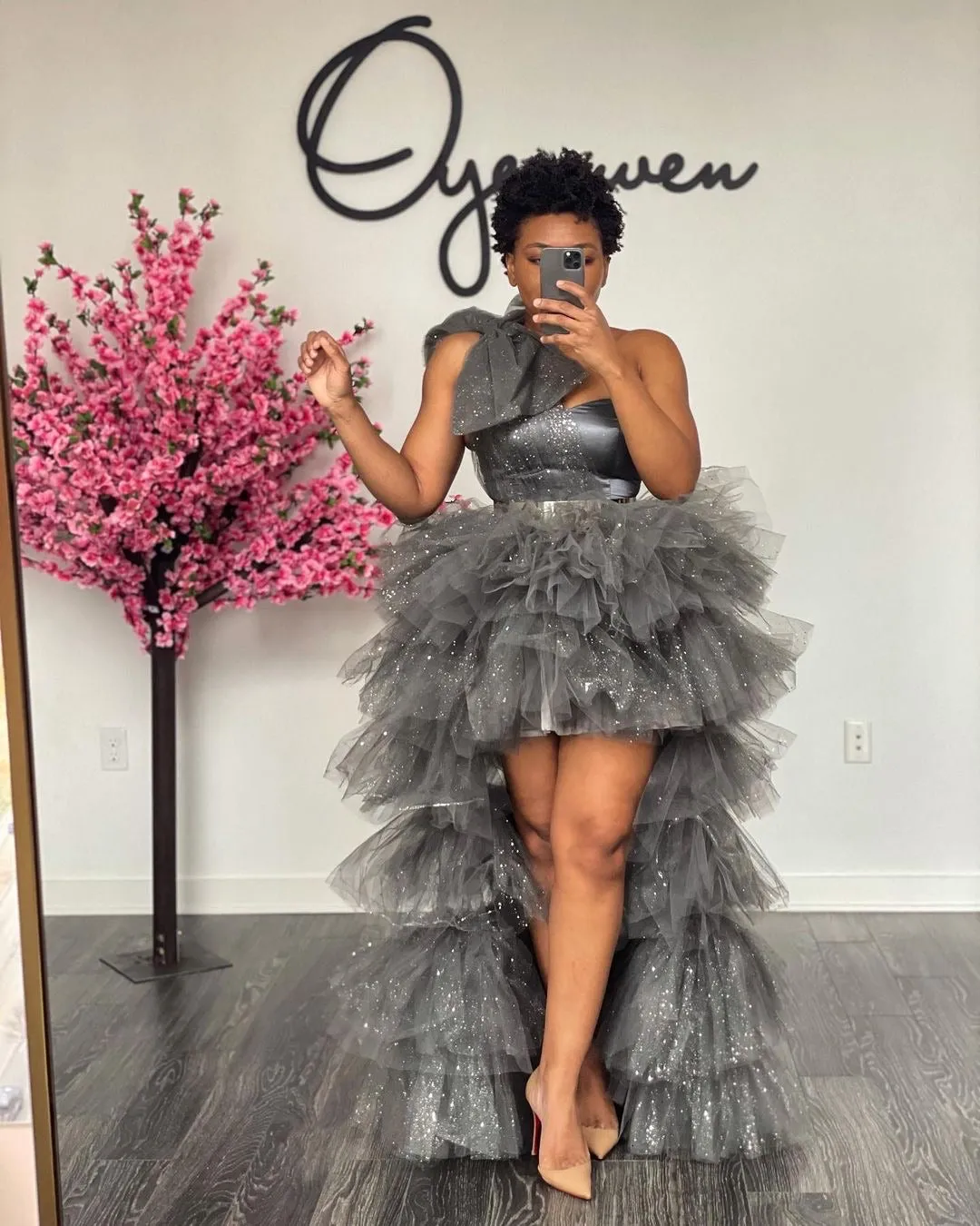Oyemwen Smoke Gray One Shoulder Holiday Collection Set (Custom Colors Available)