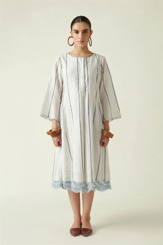 Payal Pratap   I   Rosedale Winter Box Pleat Dress with Slip (2Pcs) Cotton Silk Handloom Ecru Transition Edit 4SB-116A