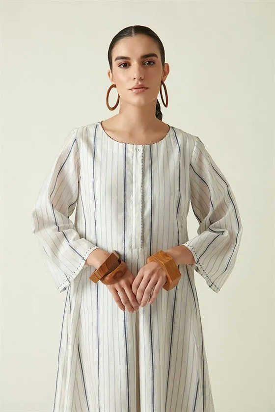 Payal Pratap   I   Rosedale Winter Box Pleat Dress with Slip (2Pcs) Cotton Silk Handloom Ecru Transition Edit 4SB-116A