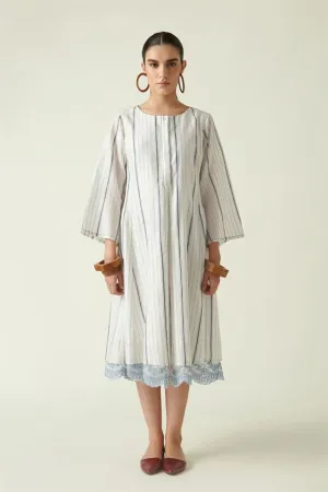 Payal Pratap   I   Rosedale Winter Box Pleat Dress with Slip (2Pcs) Cotton Silk Handloom Ecru Transition Edit 4SB-116A