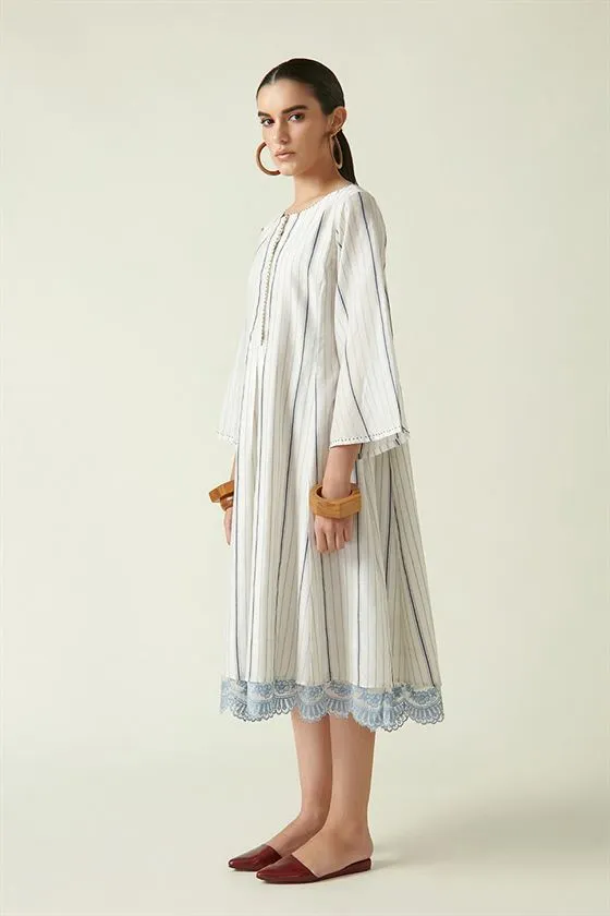 Payal Pratap   I   Rosedale Winter Box Pleat Dress with Slip (2Pcs) Cotton Silk Handloom Ecru Transition Edit 4SB-116A