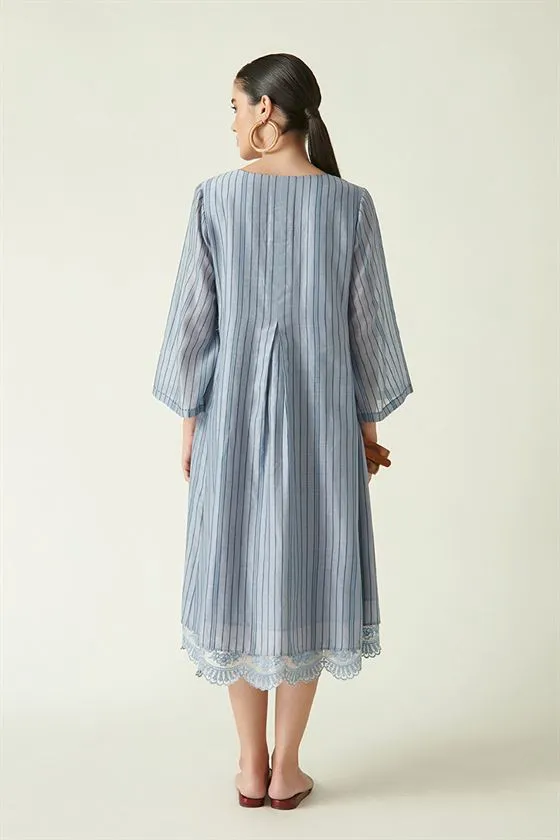 Payal Pratap   I   York Mills Asheton Box Pleated Dress with Slip (2Pcs) Cotton Silk Handloom Light Blue Transition Edit 9SB-116B