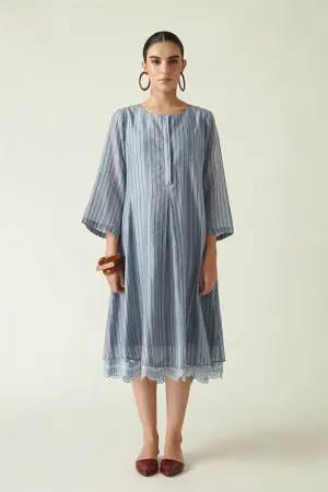 Payal Pratap   I   York Mills Asheton Box Pleated Dress with Slip (2Pcs) Cotton Silk Handloom Light Blue Transition Edit 9SB-116B