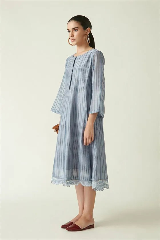 Payal Pratap   I   York Mills Asheton Box Pleated Dress with Slip (2Pcs) Cotton Silk Handloom Light Blue Transition Edit 9SB-116B