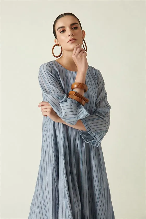 Payal Pratap   I   York Mills Asheton Box Pleated Dress with Slip (2Pcs) Cotton Silk Handloom Light Blue Transition Edit 9SB-116B