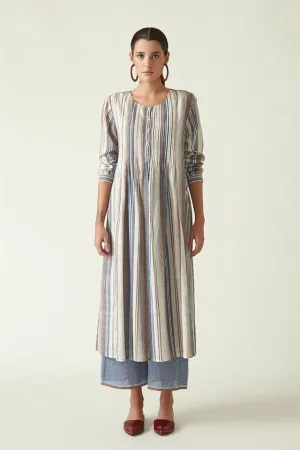 Payal Pratap   I   Yorkville Keith Striped Dress Cotton Handloom Brown/Blue Transition Edit 4SB-111
