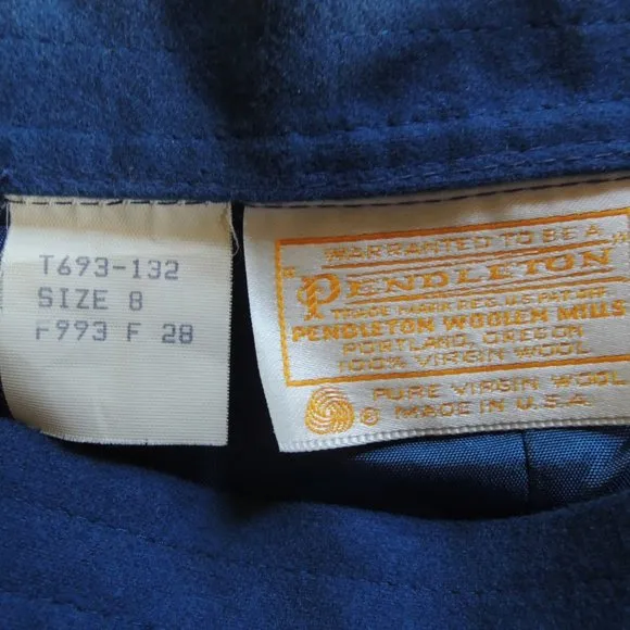 Pendleton Vintage Blue 100% Wool Lined Pencil Skirt 8