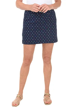 Petite Navy Rainbow Dots Pull-On Skort