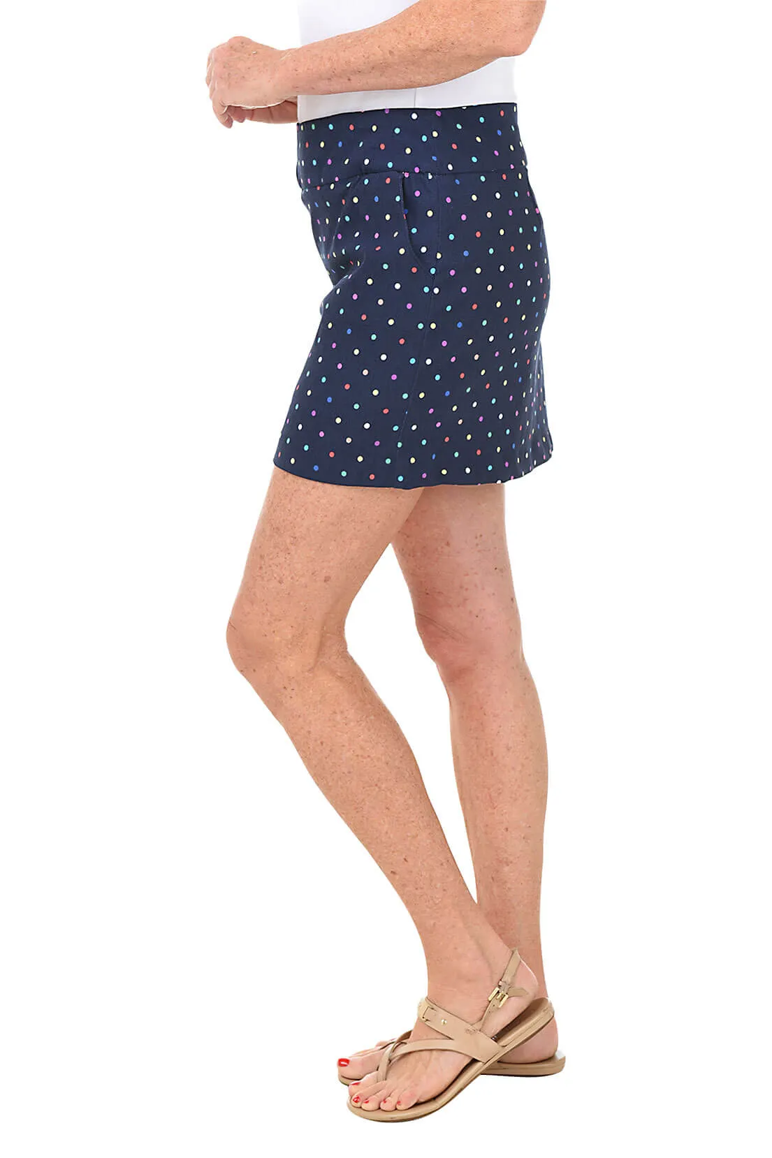 Petite Navy Rainbow Dots Pull-On Skort