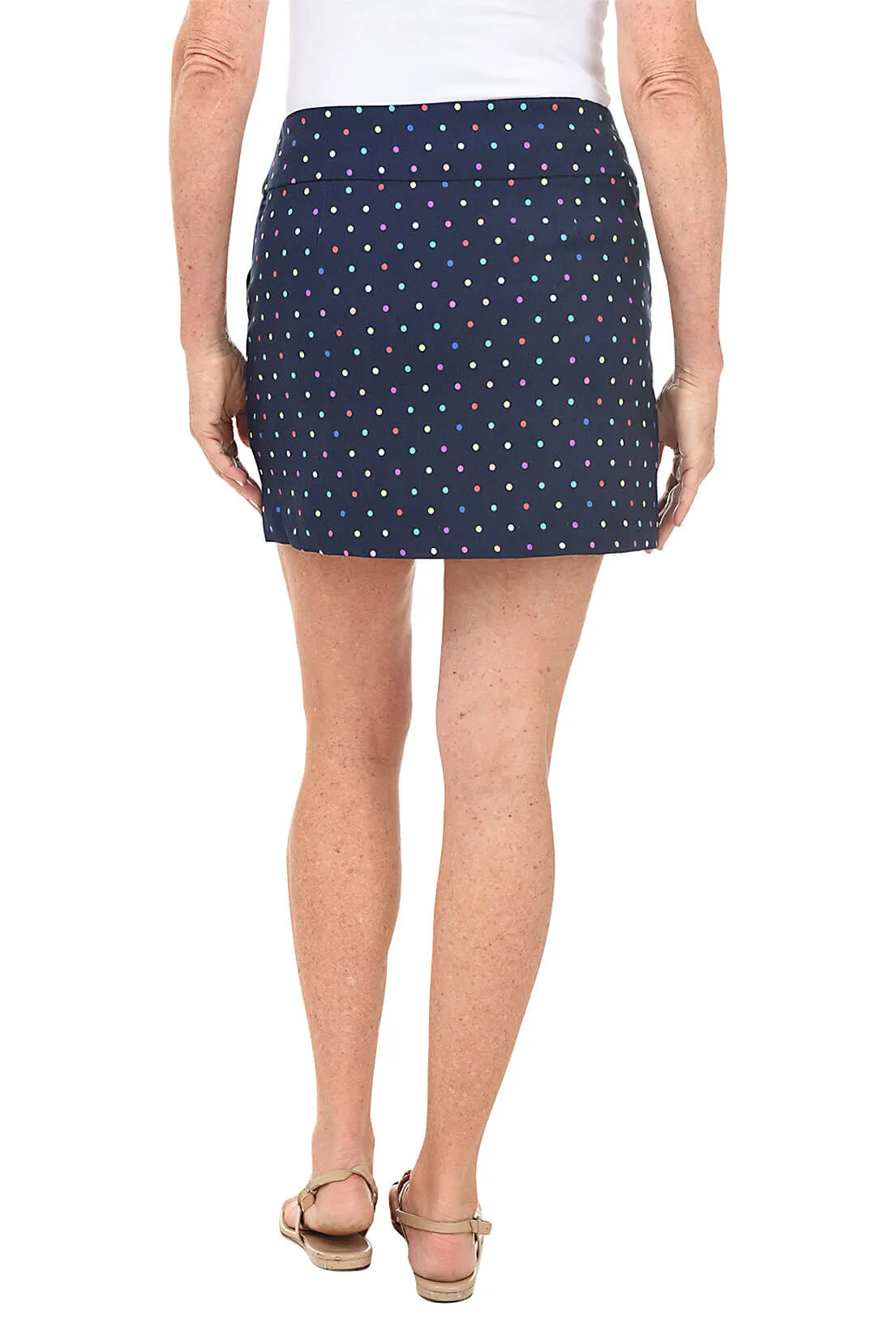 Petite Navy Rainbow Dots Pull-On Skort