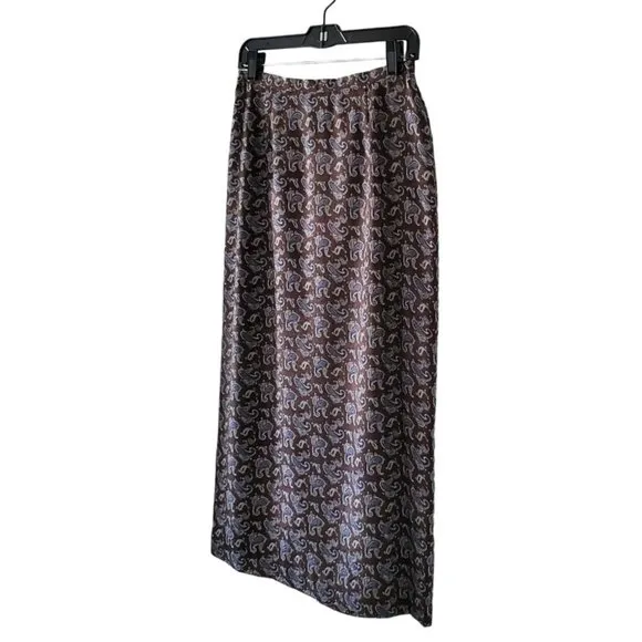 Petite Sophisticate Paisley Print Silk Maxi Skirt | NWT | 8P | Brown Blue Gold