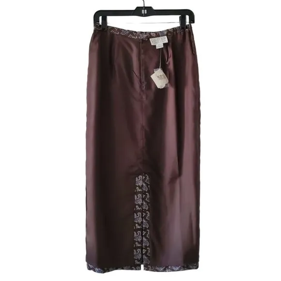 Petite Sophisticate Paisley Print Silk Maxi Skirt | NWT | 8P | Brown Blue Gold