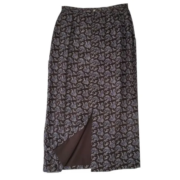 Petite Sophisticate Paisley Print Silk Maxi Skirt | NWT | 8P | Brown Blue Gold