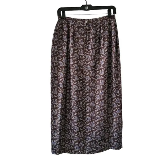 Petite Sophisticate Paisley Print Silk Maxi Skirt | NWT | 8P | Brown Blue Gold