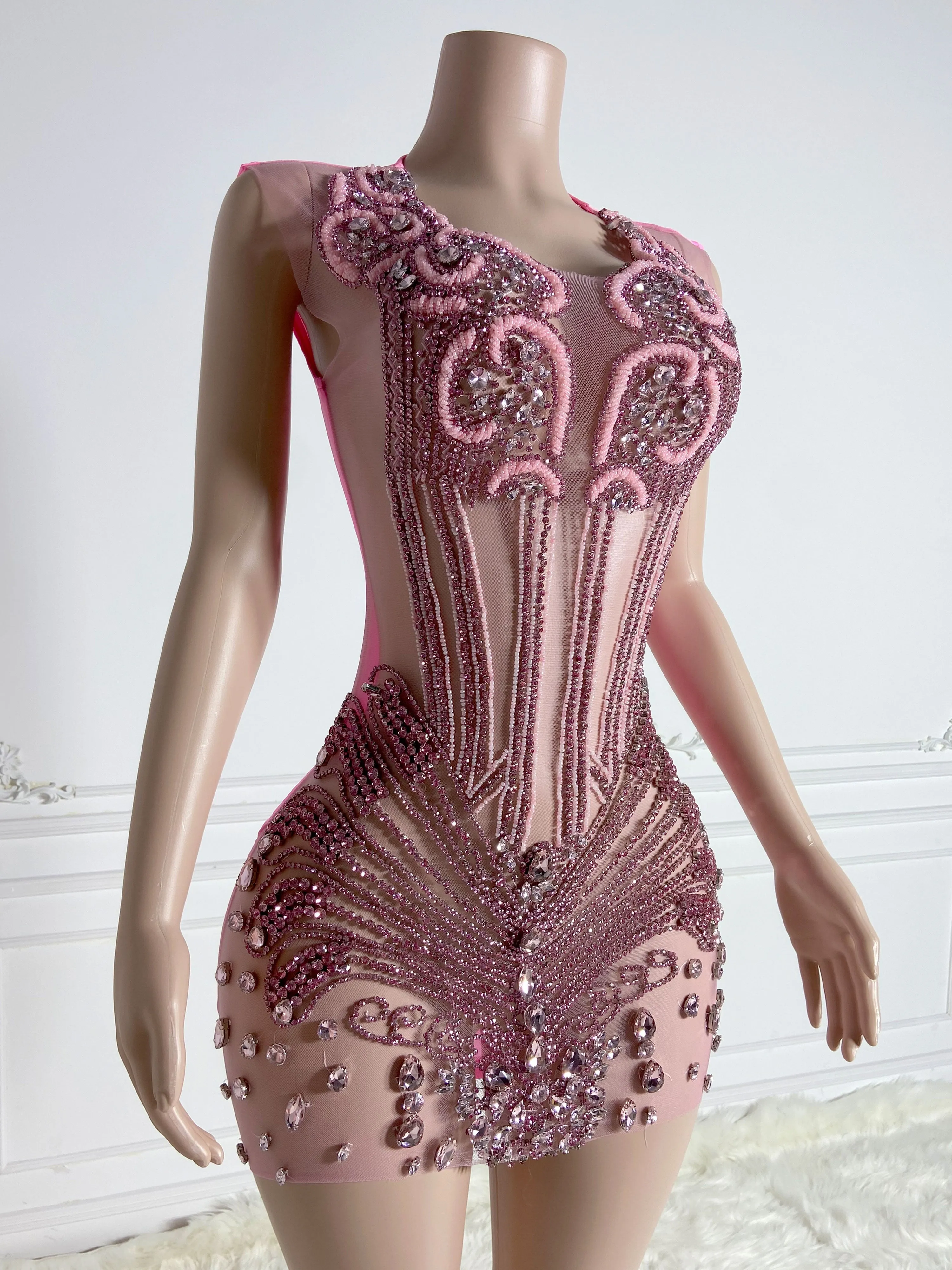 Pink Multi Stones Mini Dress