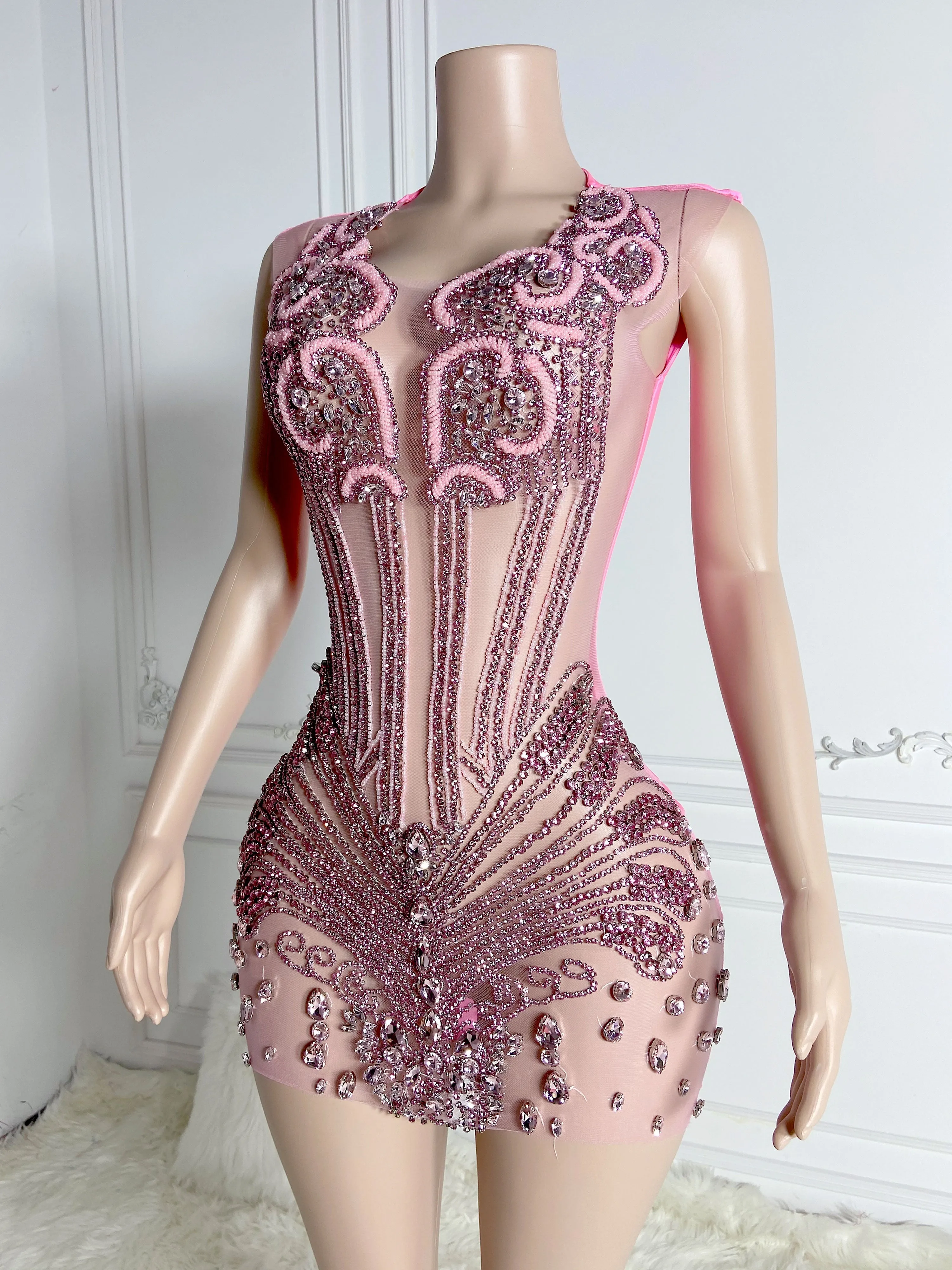 Pink Multi Stones Mini Dress