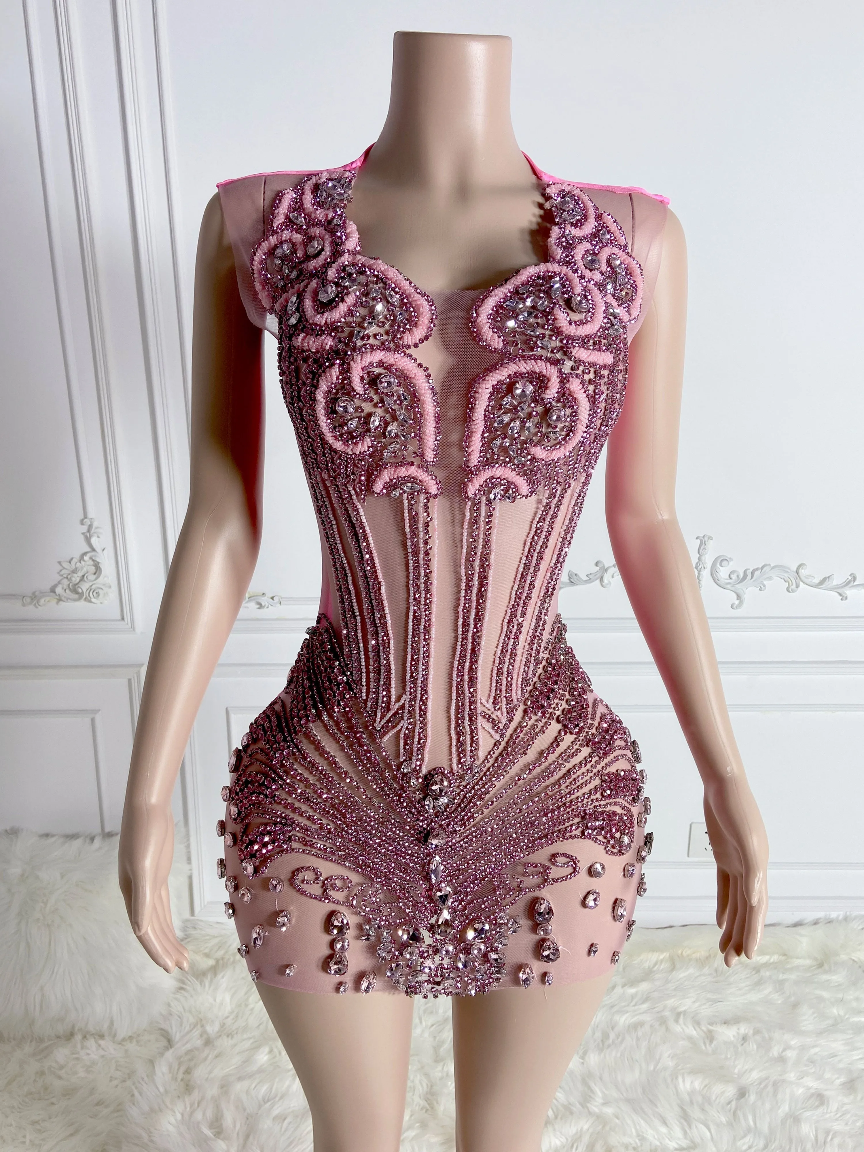 Pink Multi Stones Mini Dress