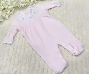 Pink velour rosebud sleepsuit