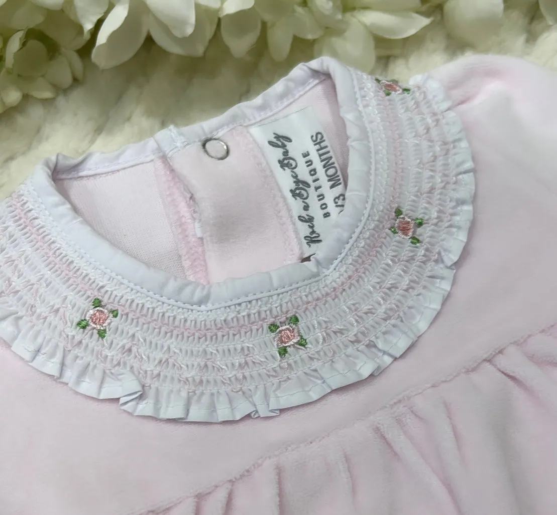 Pink velour rosebud sleepsuit
