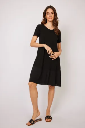 Pistache Viscose Short Sleeve Dress w/ Crepe Bottom