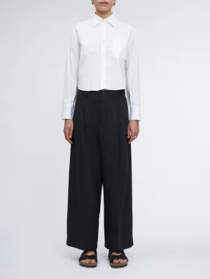 Pleat Front Wide Leg Crop in Black