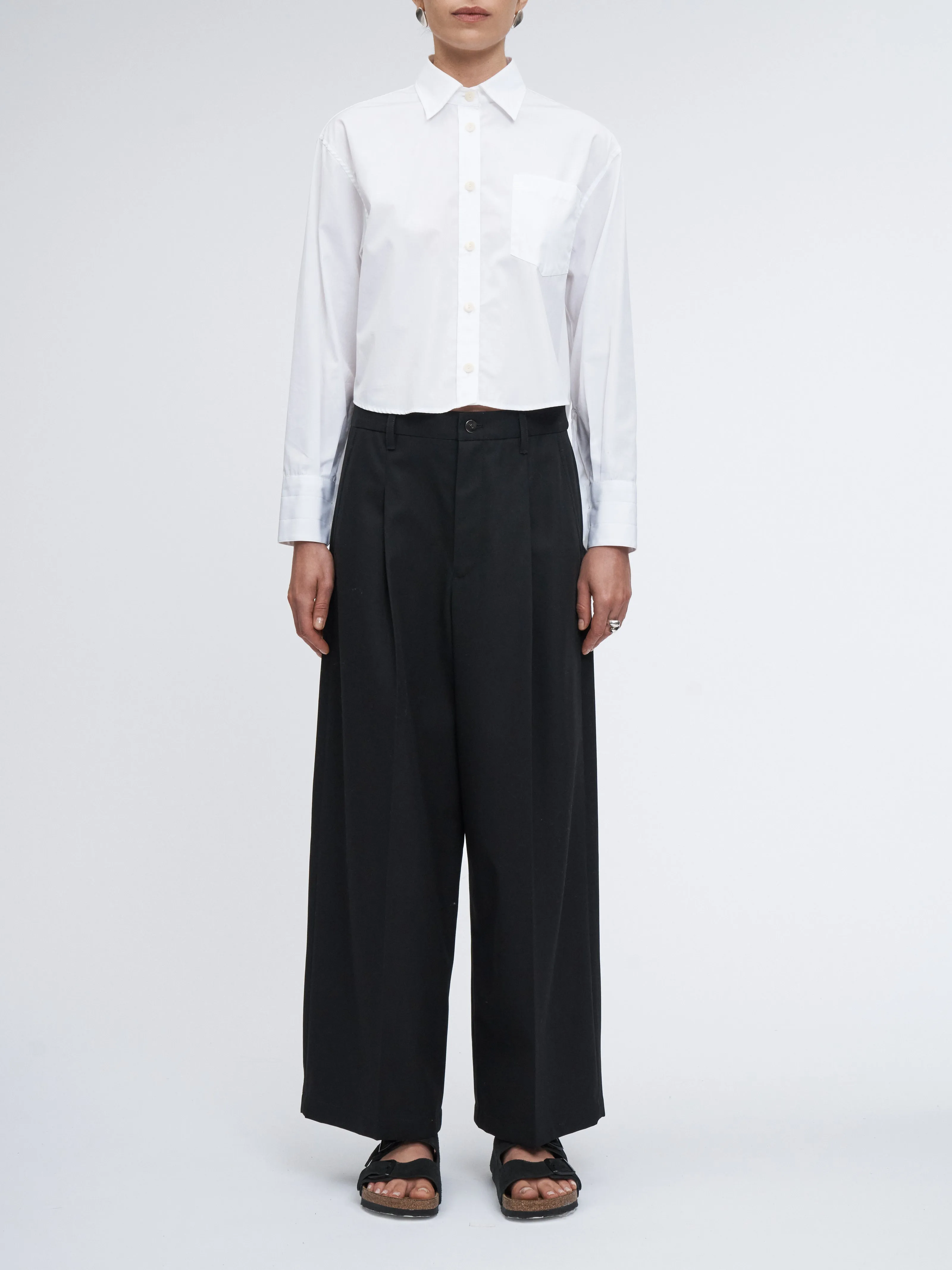 Pleat Front Wide Leg Crop in Black