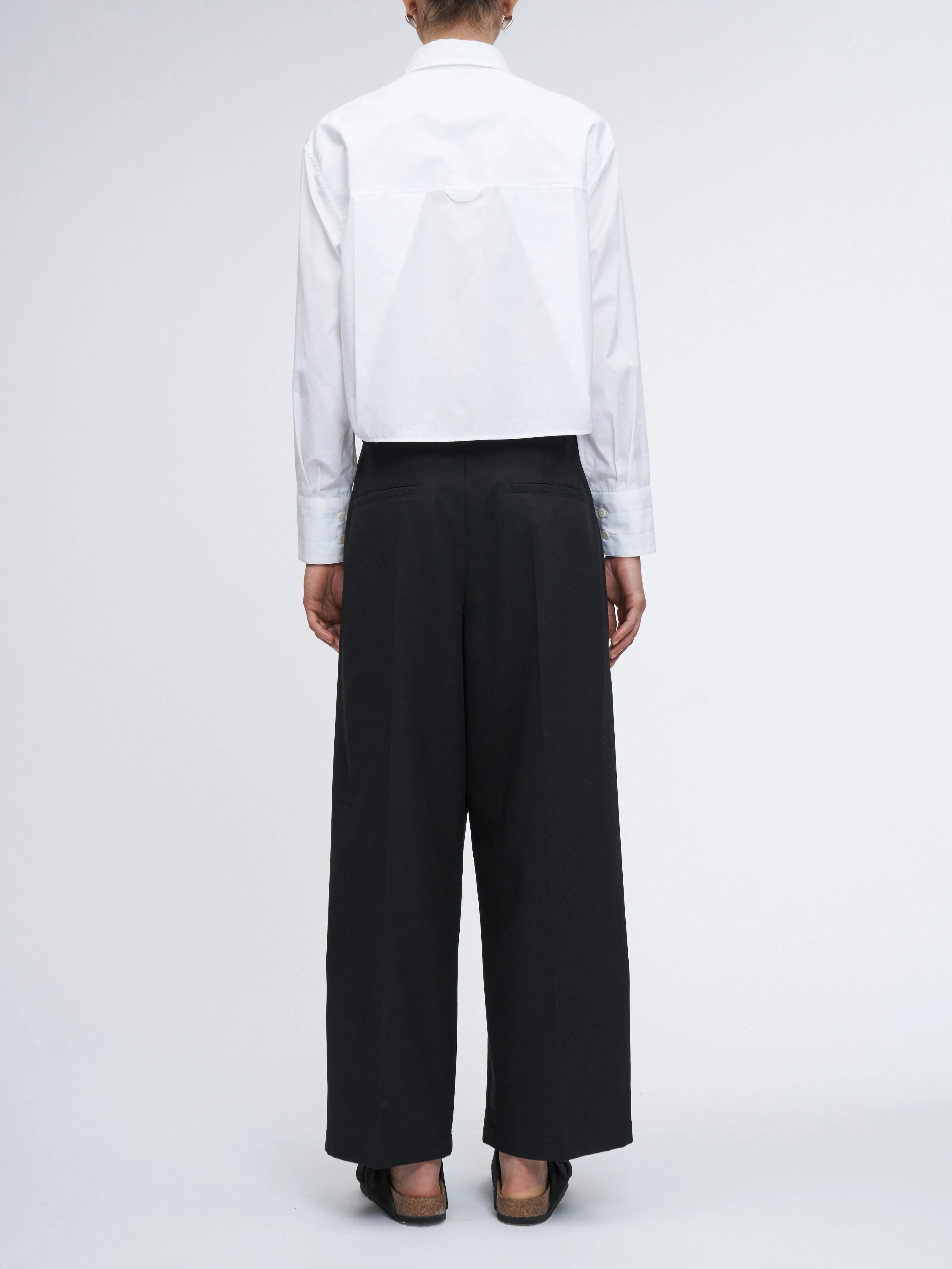Pleat Front Wide Leg Crop in Black