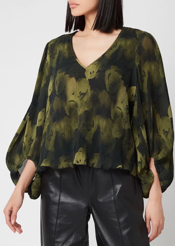 Pleated Georgette Blouse (Olive Drab)