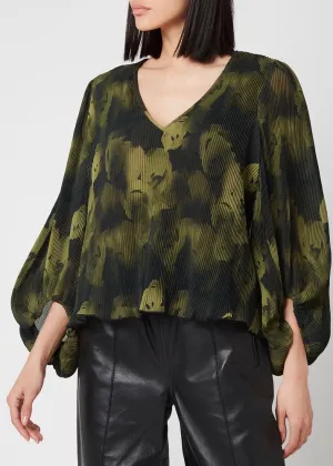 Pleated Georgette Blouse (Olive Drab)